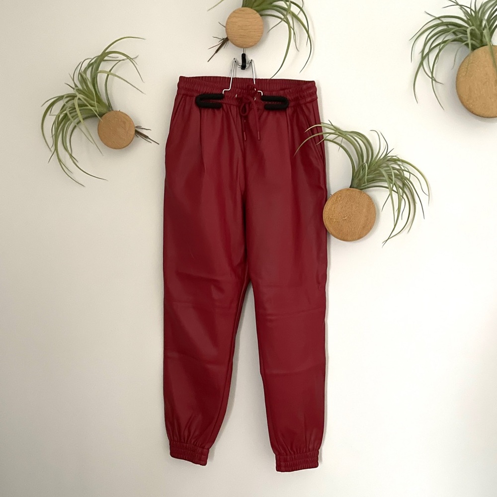 Zara red faux leather joggers